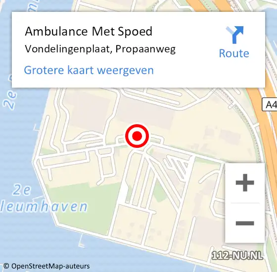 Locatie op kaart van de 112 melding: Ambulance Met Spoed Naar Vondelingenplaat, Propaanweg op 7 juni 2021 20:17