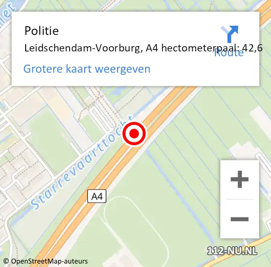 Locatie op kaart van de 112 melding: Politie Leidschendam-Voorburg, A4 hectometerpaal: 42,6 op 7 juni 2021 20:29