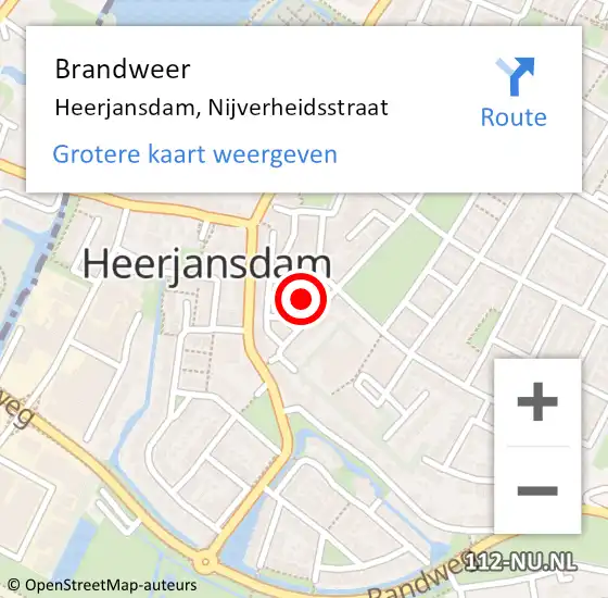 Locatie op kaart van de 112 melding: Brandweer Heerjansdam, Nijverheidsstraat op 7 juni 2021 20:31