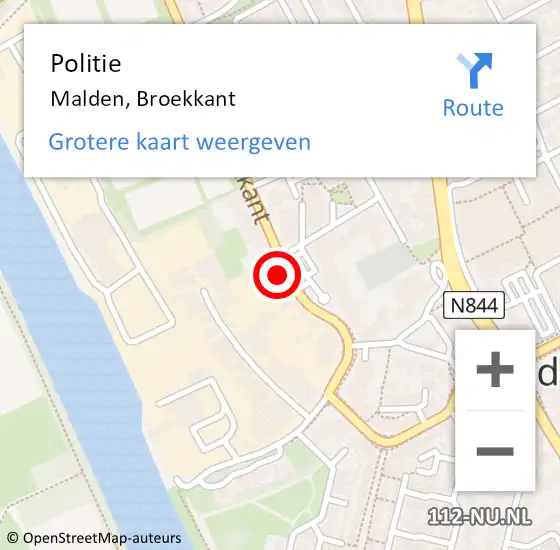 Locatie op kaart van de 112 melding: Politie Malden, Broekkant op 7 juni 2021 20:35