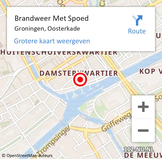 Locatie op kaart van de 112 melding: Brandweer Met Spoed Naar Groningen, Oosterkade op 7 juni 2021 20:41