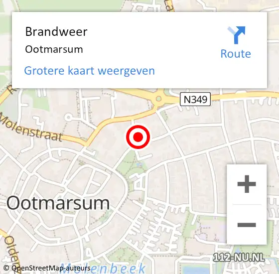 Locatie op kaart van de 112 melding: Brandweer Ootmarsum op 7 juni 2021 21:14