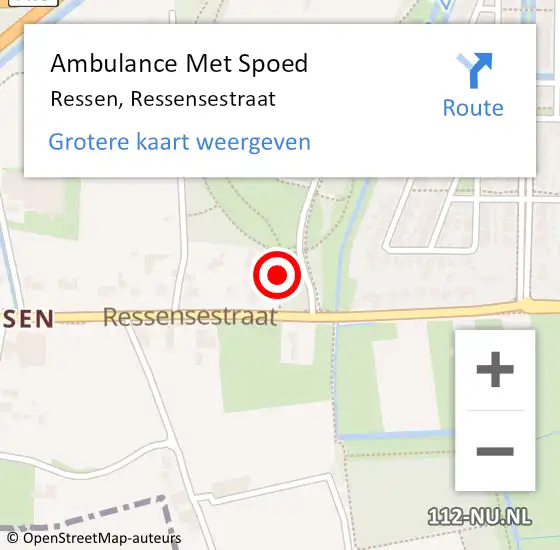 Locatie op kaart van de 112 melding: Ambulance Met Spoed Naar Ressen, Ressensestraat op 7 juni 2021 21:49