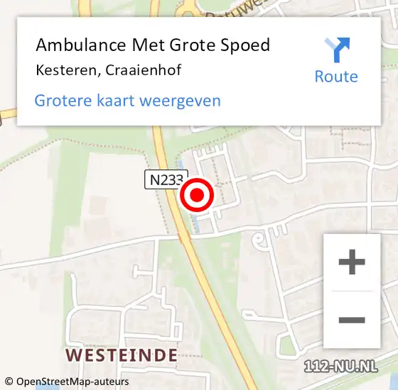 Locatie op kaart van de 112 melding: Ambulance Met Grote Spoed Naar Kesteren, Craaienhof op 7 juni 2021 21:59