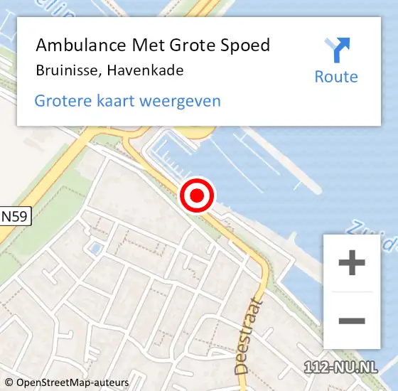 Locatie op kaart van de 112 melding: Ambulance Met Grote Spoed Naar Bruinisse, Havenkade op 7 juni 2021 22:21