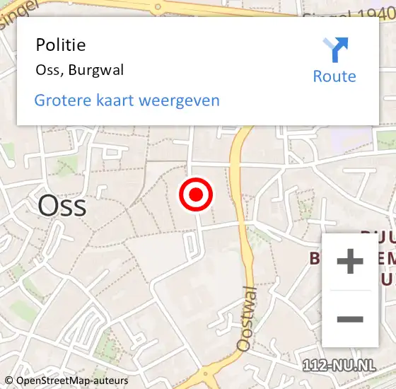 Locatie op kaart van de 112 melding: Politie Oss, Burgwal op 7 juni 2021 22:24