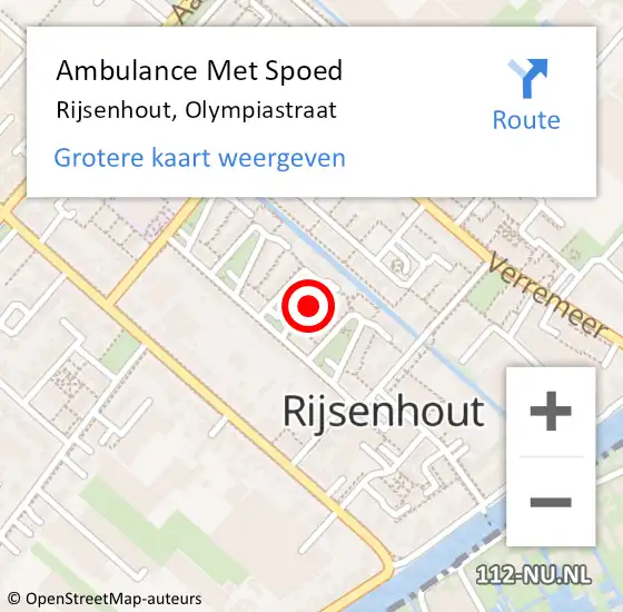 Locatie op kaart van de 112 melding: Ambulance Met Spoed Naar Rijsenhout, Olympiastraat op 7 juni 2021 22:40