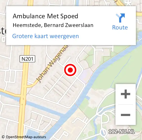 Locatie op kaart van de 112 melding: Ambulance Met Spoed Naar Heemstede, Bernard Zweerslaan op 7 juni 2021 23:13