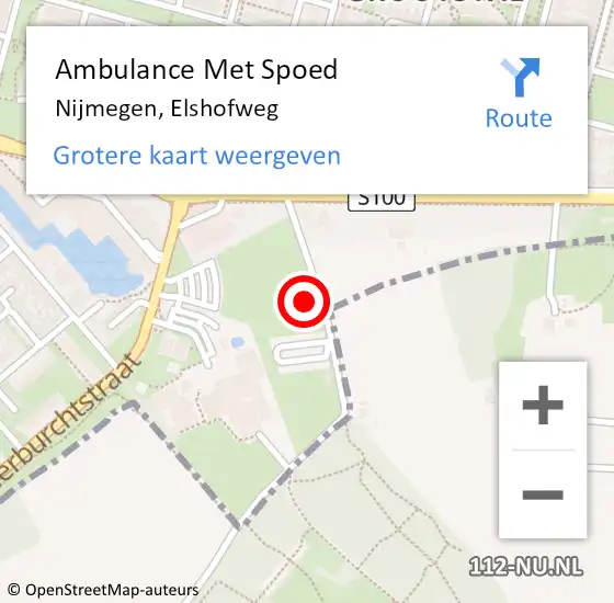 Locatie op kaart van de 112 melding: Ambulance Met Spoed Naar Nijmegen, Elshofweg op 8 juni 2021 00:06