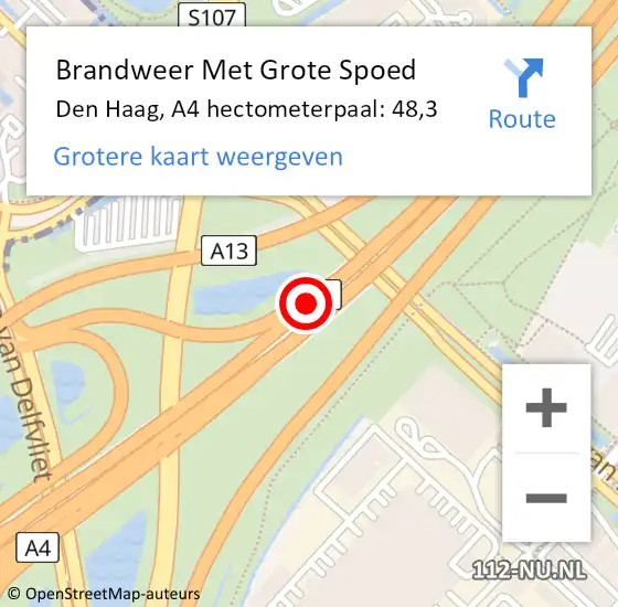 Locatie op kaart van de 112 melding: Brandweer Met Grote Spoed Naar Den Haag, A4 hectometerpaal: 48,3 op 8 juni 2021 00:33