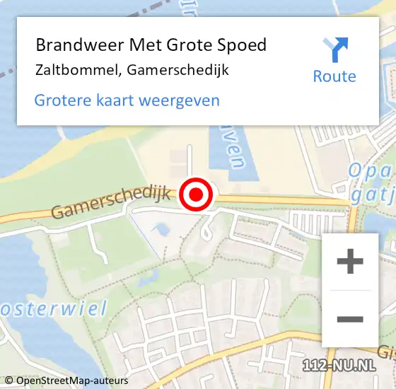 Locatie op kaart van de 112 melding: Brandweer Met Grote Spoed Naar Zaltbommel, Gamerschedijk op 8 juni 2021 04:46