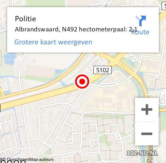 Locatie op kaart van de 112 melding: Politie Albrandswaard, N492 hectometerpaal: 2,1 op 8 juni 2021 05:07