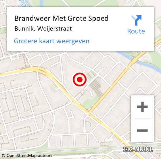 Locatie op kaart van de 112 melding: Brandweer Met Grote Spoed Naar Bunnik, Weijerstraat op 4 oktober 2013 20:52