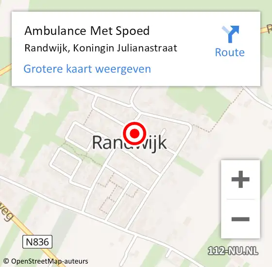 Locatie op kaart van de 112 melding: Ambulance Met Spoed Naar Randwijk, Koningin Julianastraat op 8 juni 2021 05:50
