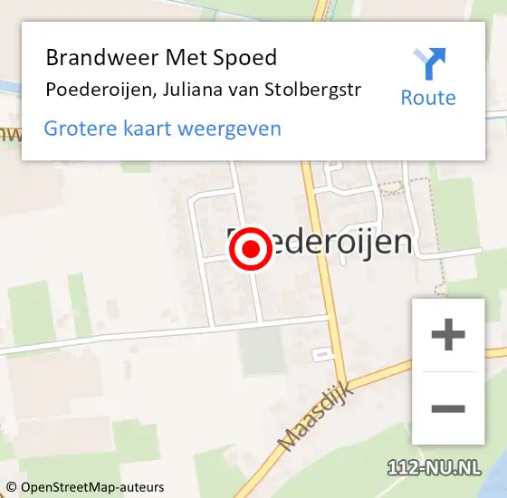 Locatie op kaart van de 112 melding: Brandweer Met Spoed Naar Poederoijen, Juliana van Stolbergstr op 8 juni 2021 06:22