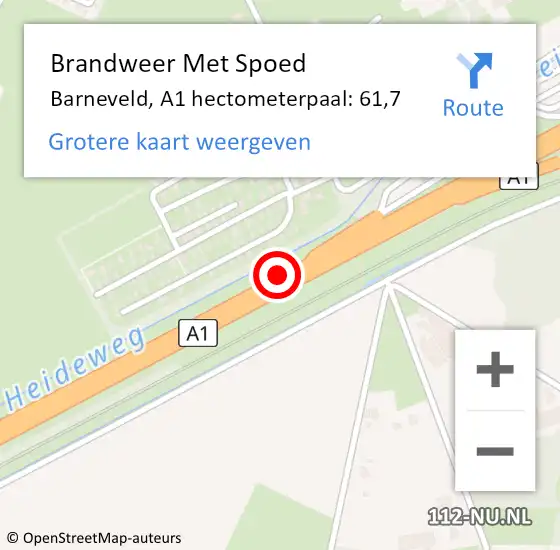 Locatie op kaart van de 112 melding: Brandweer Met Spoed Naar Barneveld, A1 hectometerpaal: 61,7 op 8 juni 2021 06:23