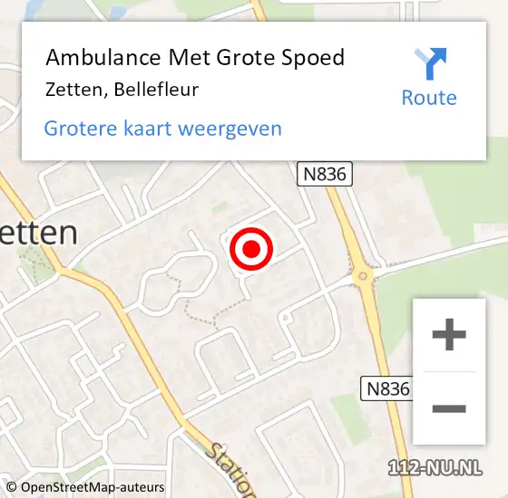Locatie op kaart van de 112 melding: Ambulance Met Grote Spoed Naar Zetten, Bellefleur op 8 juni 2021 06:24