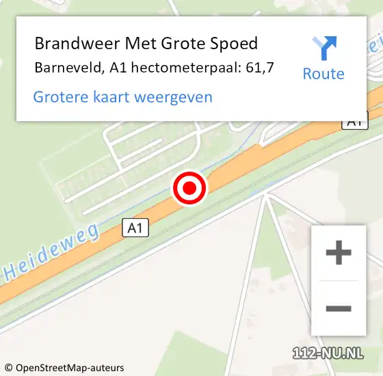 Locatie op kaart van de 112 melding: Brandweer Met Grote Spoed Naar Barneveld, A1 hectometerpaal: 61,7 op 8 juni 2021 06:24