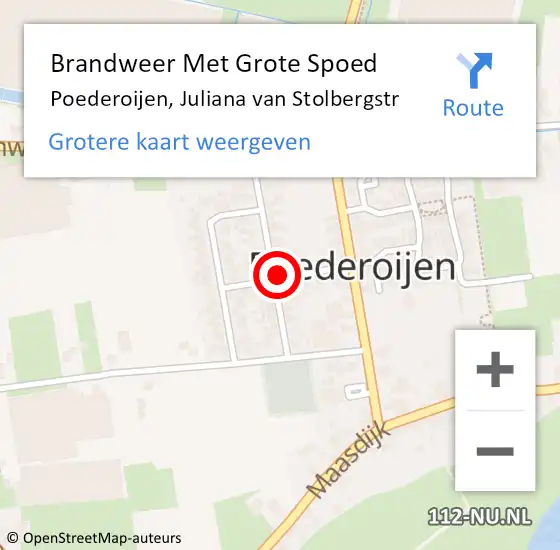 Locatie op kaart van de 112 melding: Brandweer Met Grote Spoed Naar Poederoijen, Juliana van Stolbergstr op 8 juni 2021 06:40