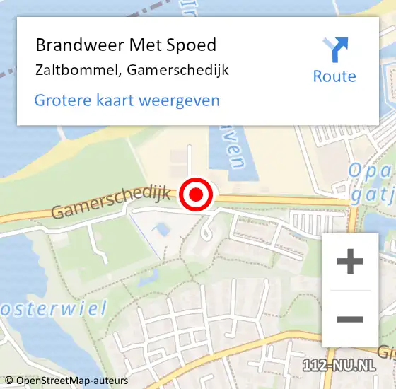 Locatie op kaart van de 112 melding: Brandweer Met Spoed Naar Zaltbommel, Gamerschedijk op 8 juni 2021 07:27