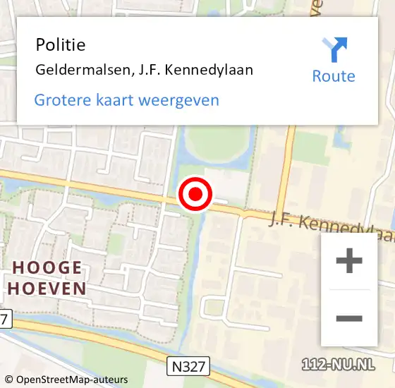 Locatie op kaart van de 112 melding: Politie Geldermalsen, J.F. Kennedylaan op 8 juni 2021 08:06