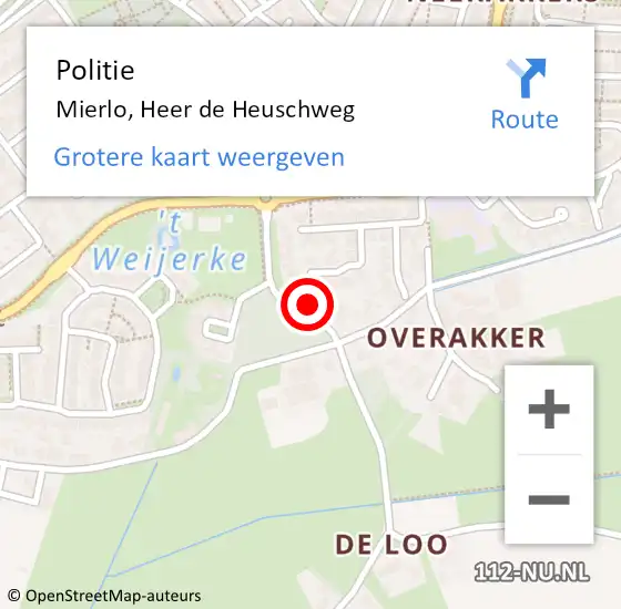 Locatie op kaart van de 112 melding: Politie Mierlo, Heer de Heuschweg op 8 juni 2021 08:20