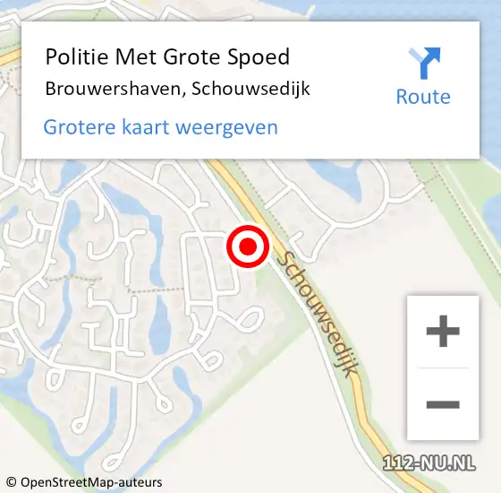 Locatie op kaart van de 112 melding: Politie Met Grote Spoed Naar Brouwershaven, Schouwsedijk op 8 juni 2021 08:54