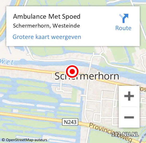 Locatie op kaart van de 112 melding: Ambulance Met Spoed Naar Schermerhorn, Westeinde op 8 juni 2021 08:56