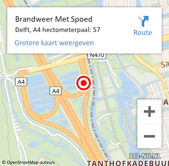 Locatie op kaart van de 112 melding: Brandweer Met Spoed Naar Delft, A4 hectometerpaal: 57 op 8 juni 2021 09:46
