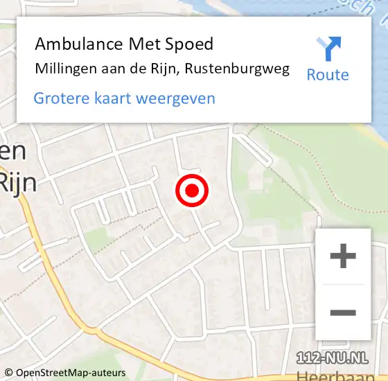Locatie op kaart van de 112 melding: Ambulance Met Spoed Naar Millingen aan de Rijn, Rustenburgweg op 8 juni 2021 10:05