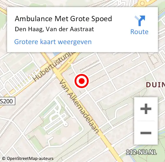 Locatie op kaart van de 112 melding: Ambulance Met Grote Spoed Naar Den Haag, Van der Aastraat op 8 juni 2021 10:52