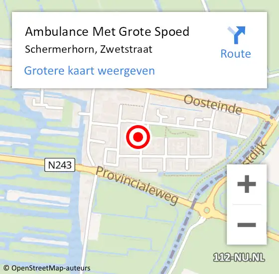 Locatie op kaart van de 112 melding: Ambulance Met Grote Spoed Naar Schermerhorn, Zwetstraat op 8 juni 2021 10:52