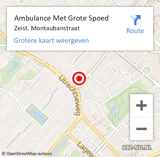 Locatie op kaart van de 112 melding: Ambulance Met Grote Spoed Naar Zeist, Montaubanstraat op 8 juni 2021 12:07