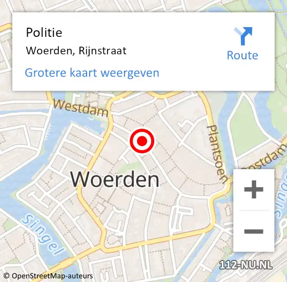 Locatie op kaart van de 112 melding: Politie Woerden, Rijnstraat op 8 juni 2021 12:39