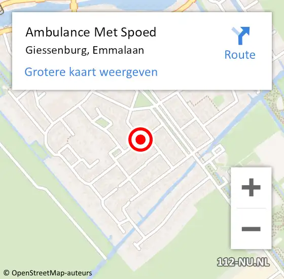 Locatie op kaart van de 112 melding: Ambulance Met Spoed Naar Giessenburg, Emmalaan op 8 juni 2021 12:54