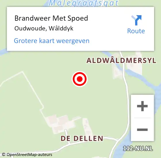 Locatie op kaart van de 112 melding: Brandweer Met Spoed Naar Oudwoude, Wâlddyk op 8 juni 2021 13:04