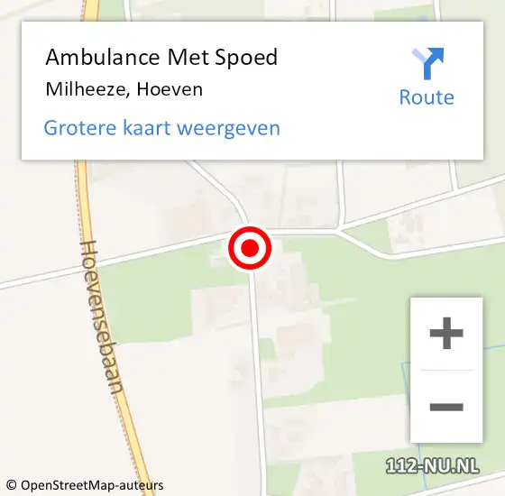 Locatie op kaart van de 112 melding: Ambulance Met Spoed Naar Milheeze, Hoeven op 8 juni 2021 13:19