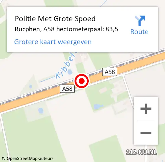 Locatie op kaart van de 112 melding: Politie Met Grote Spoed Naar Rucphen, A58 hectometerpaal: 83,5 op 8 juni 2021 14:16