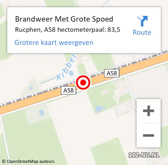 Locatie op kaart van de 112 melding: Brandweer Met Grote Spoed Naar Rucphen, A58 hectometerpaal: 83,5 op 8 juni 2021 14:16