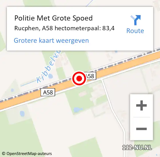 Locatie op kaart van de 112 melding: Politie Met Grote Spoed Naar Rucphen, A58 hectometerpaal: 83,4 op 8 juni 2021 14:18