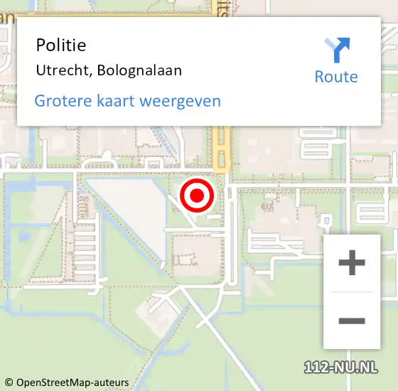 Locatie op kaart van de 112 melding: Politie Utrecht, Bolognalaan op 8 juni 2021 14:36