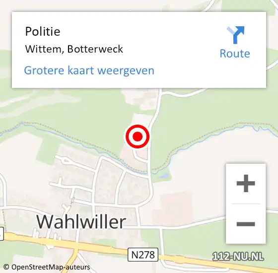 Locatie op kaart van de 112 melding: Politie Wittem, Botterweck op 8 juni 2021 14:38