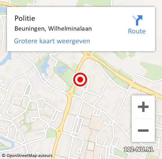 Locatie op kaart van de 112 melding: Politie Beuningen, Wilhelminalaan op 8 juni 2021 14:42