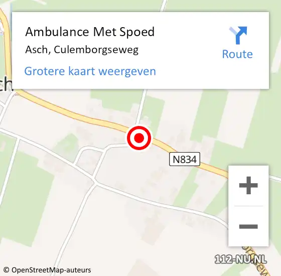 Locatie op kaart van de 112 melding: Ambulance Met Spoed Naar Asch, Culemborgseweg op 8 juni 2021 14:57