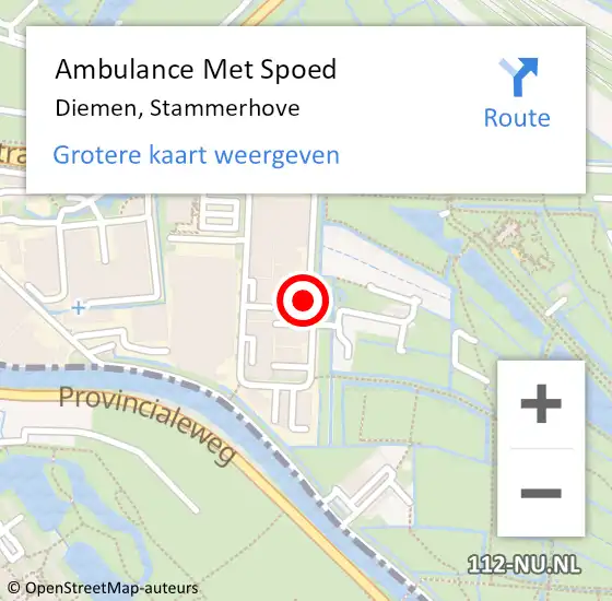 Locatie op kaart van de 112 melding: Ambulance Met Spoed Naar Diemen, Stammerhove op 8 juni 2021 15:12