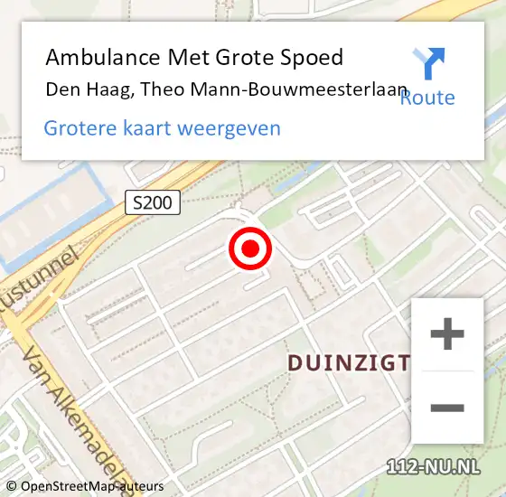 Locatie op kaart van de 112 melding: Ambulance Met Grote Spoed Naar Den Haag, Theo Mann-Bouwmeesterlaan op 8 juni 2021 15:17