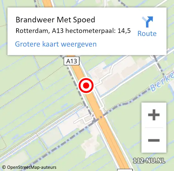 Locatie op kaart van de 112 melding: Brandweer Met Spoed Naar Rotterdam, A13 hectometerpaal: 14,5 op 8 juni 2021 15:54