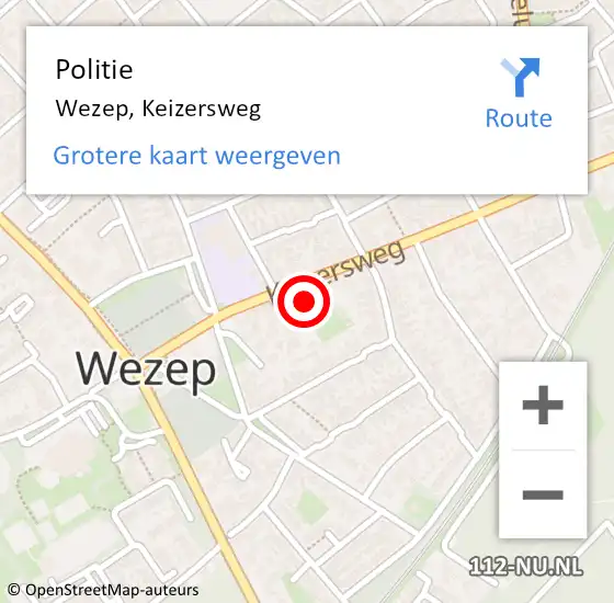 Locatie op kaart van de 112 melding: Politie Wezep, Keizersweg op 8 juni 2021 16:00