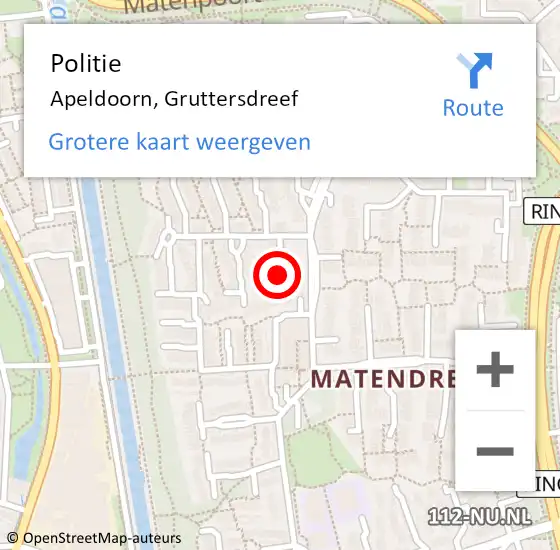 Locatie op kaart van de 112 melding: Politie Apeldoorn, Gruttersdreef op 8 juni 2021 16:18