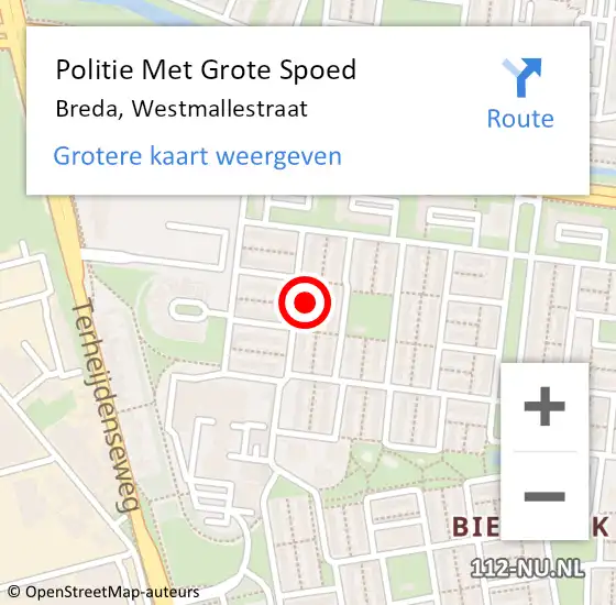 Locatie op kaart van de 112 melding: Politie Met Grote Spoed Naar Breda, Westmallestraat op 8 juni 2021 16:18